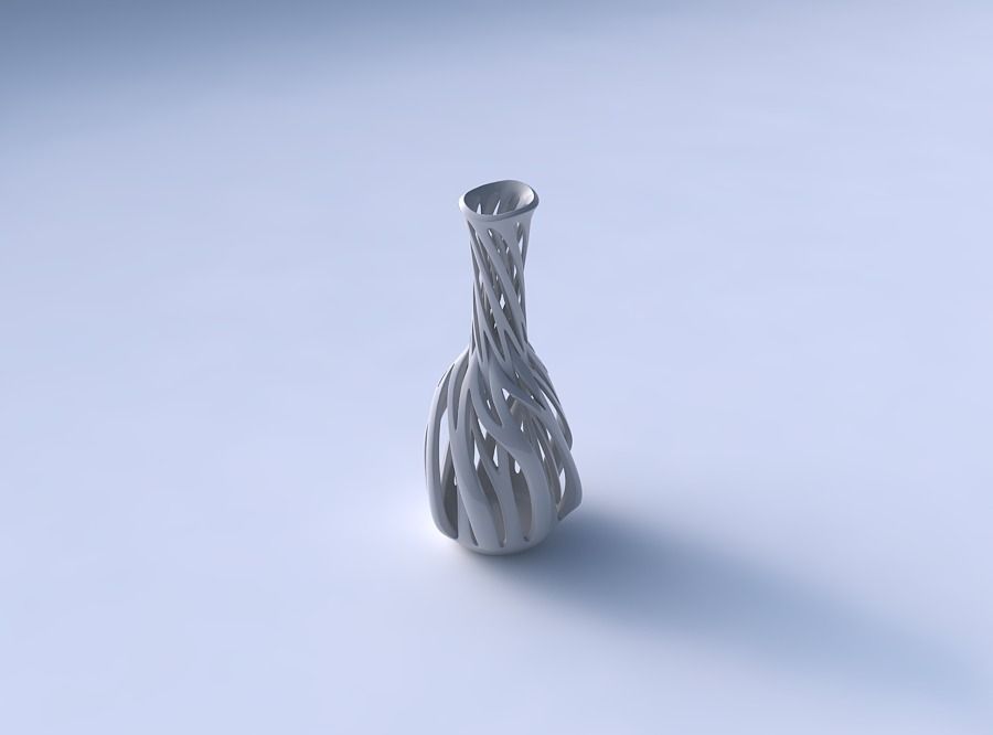Vase spherical bottom long neck with intertwining lines twist... 3D print model_3
