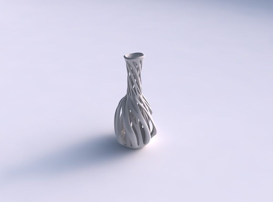 Vase spherical bottom long neck with intertwining lines twist... 3D print model_0