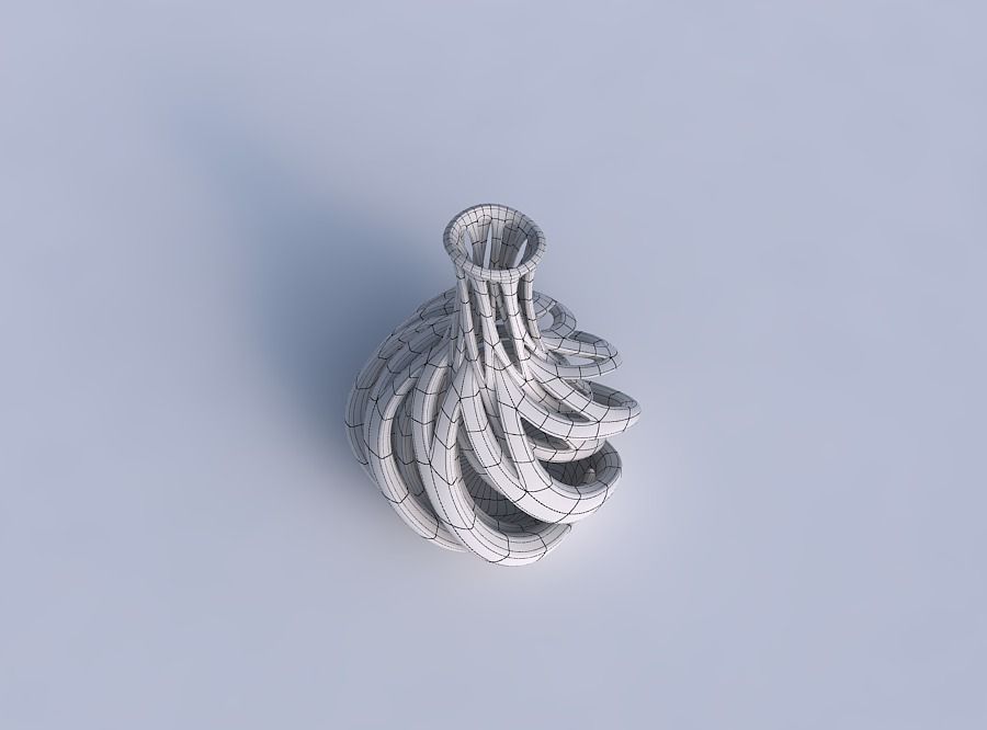 Vase spherical bottom long neck with intertwining lines twist... 3D print model_6