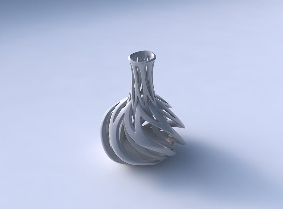 Vase spherical bottom long neck with intertwining lines twist... 3D print model_3