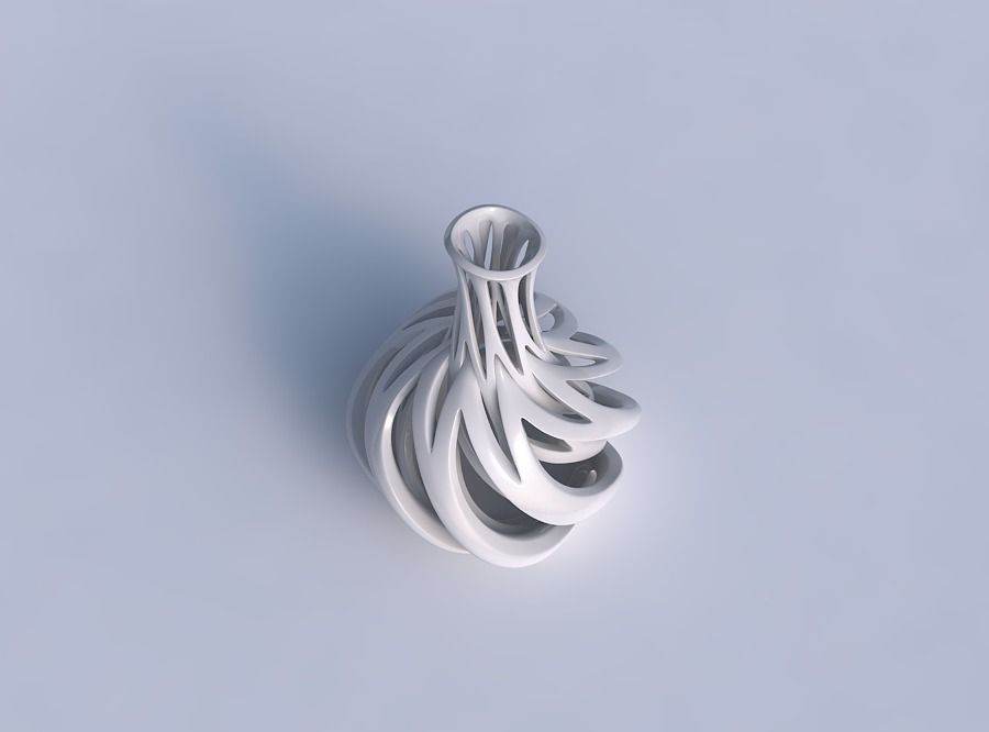 Vase spherical bottom long neck with intertwining lines twist... 3D print model_1