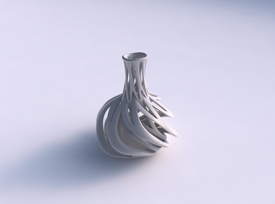 Vase spherical bottom long neck with intertwining lines twist... 3D print model_0