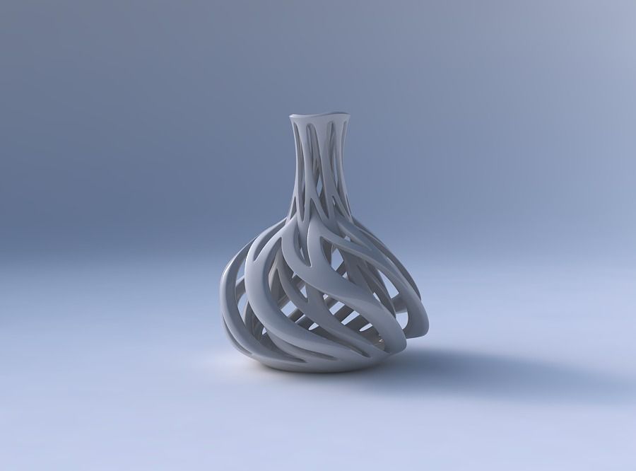 Vase spherical bottom long neck with intertwining lines twist... 3D print model_4
