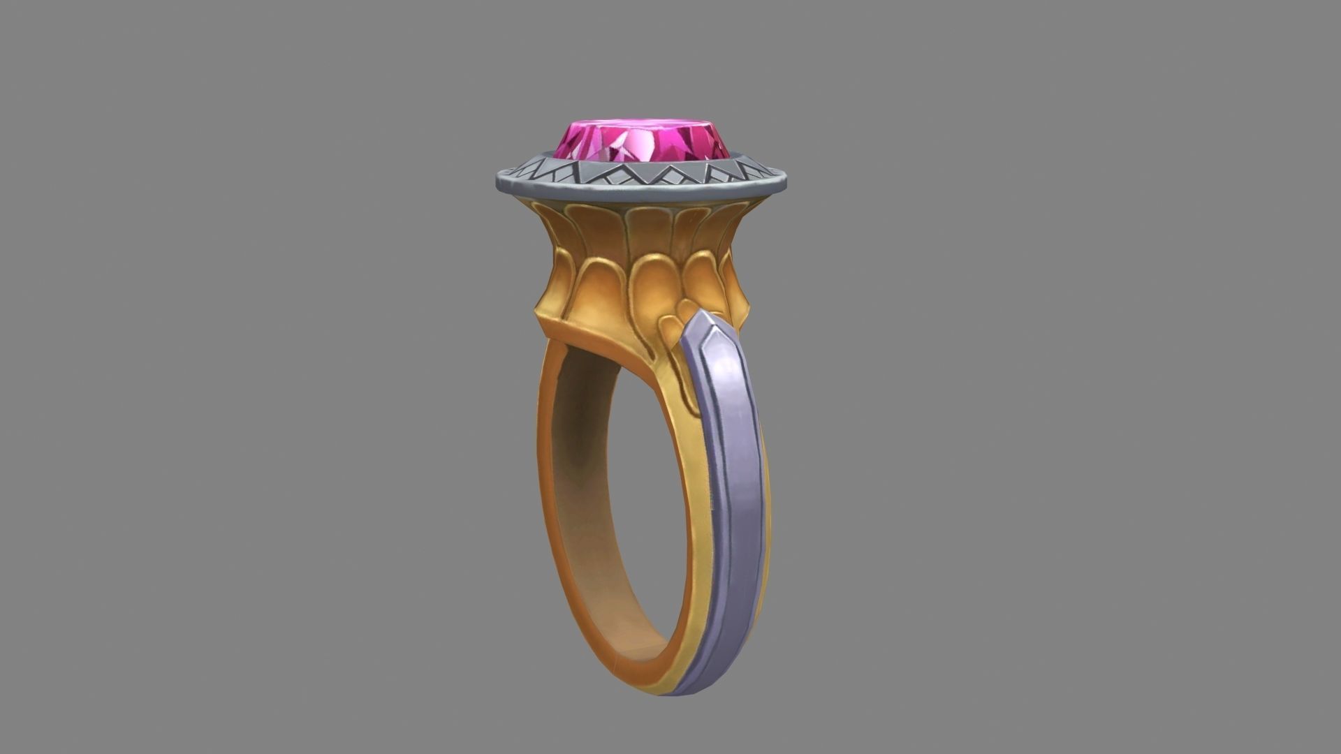 Cartoon amethyst ring Low-poly 3D model_1