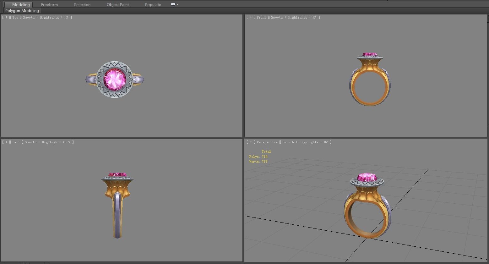 Cartoon amethyst ring Low-poly 3D model_4