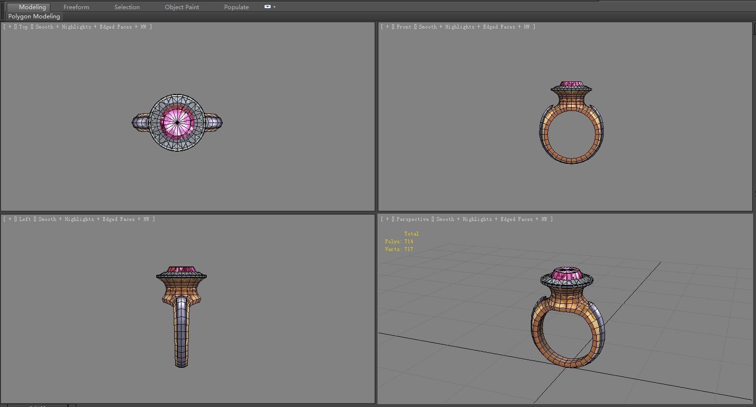 Cartoon amethyst ring Low-poly 3D model_5