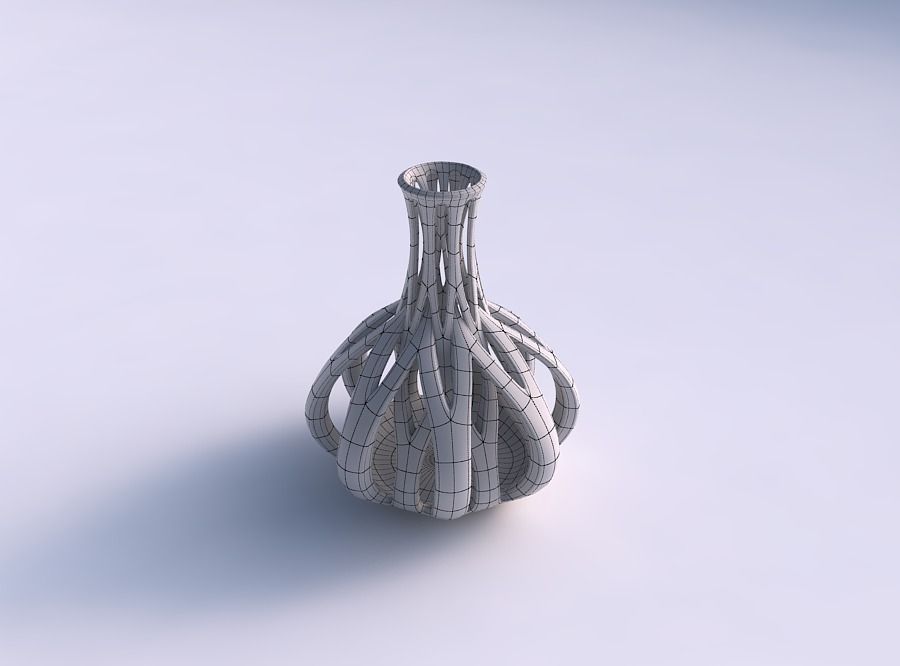 Vase spherical bottom long neck with intertwining lines taper... 3D print model_5