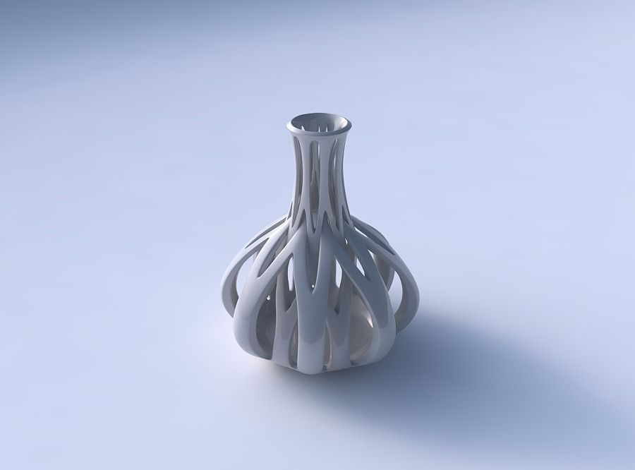 Vase spherical bottom long neck with intertwining lines taper... 3D print model_3
