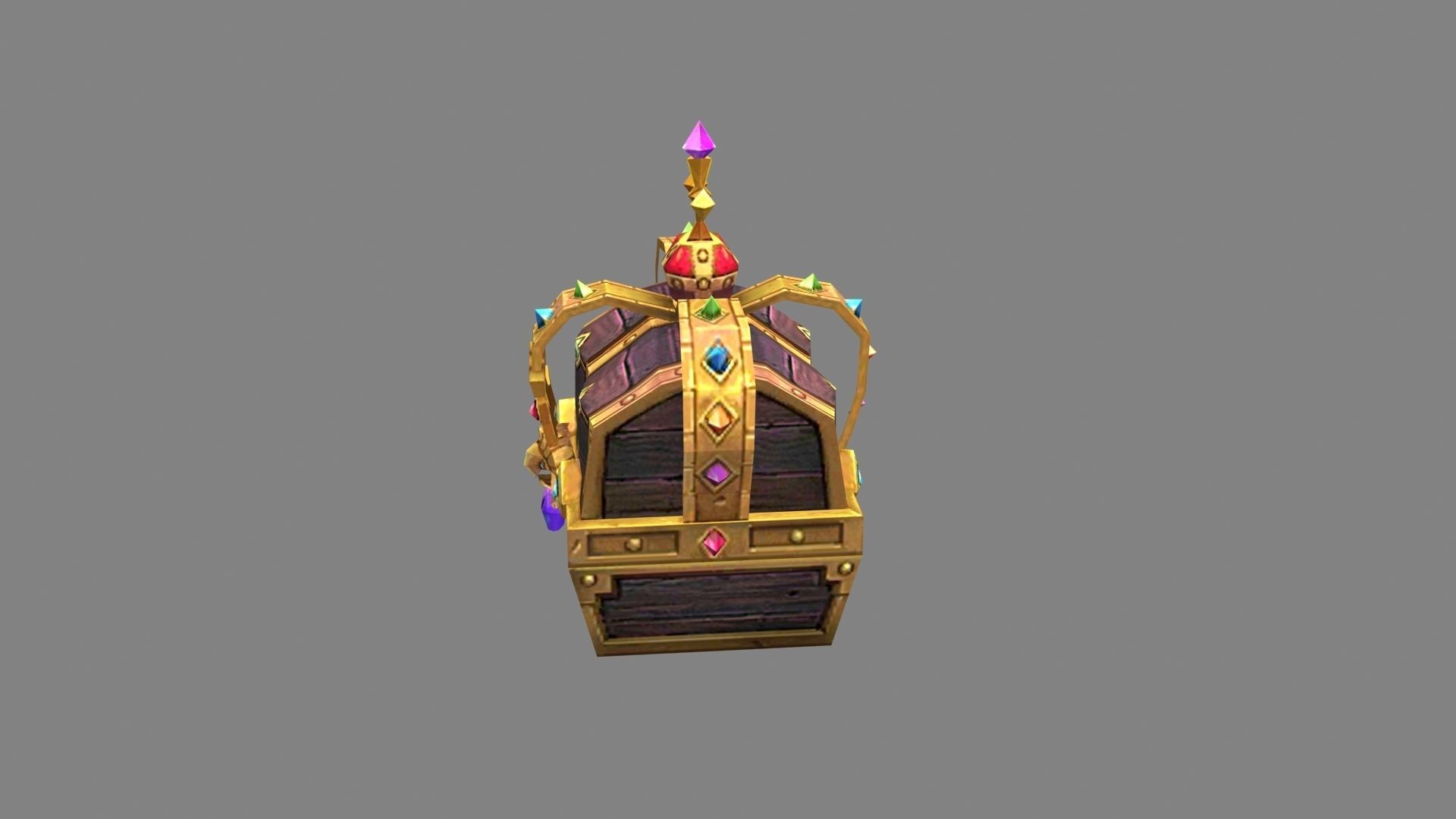 Cartoon crown treasure chest Low-poly 3D model_1