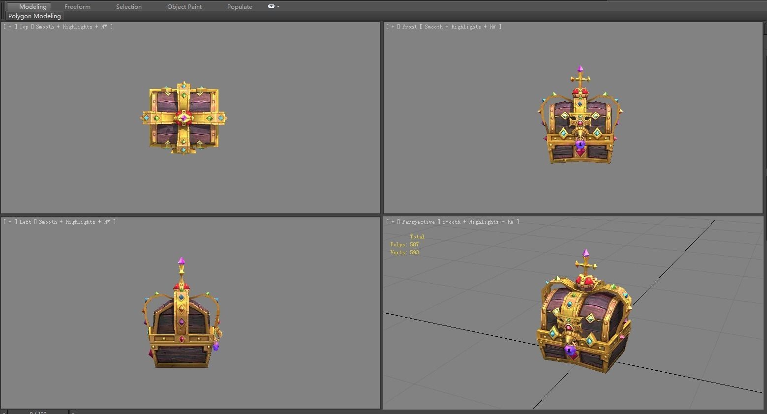 Cartoon crown treasure chest Low-poly 3D model_3