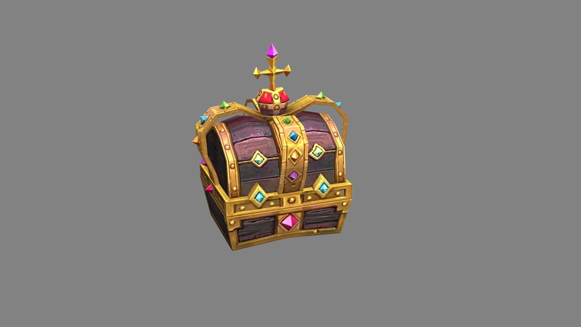 Cartoon crown treasure chest Low-poly 3D model_2