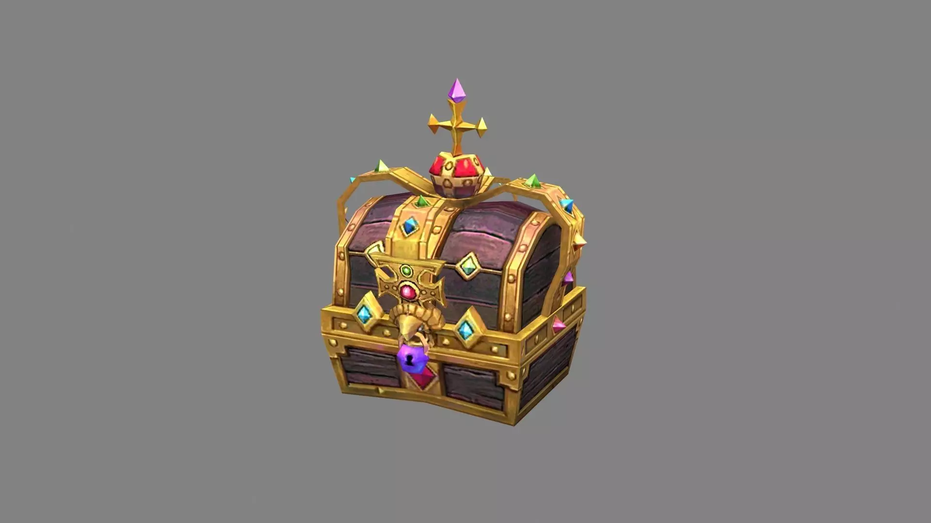 Cartoon crown treasure chest Low-poly 3D model_0