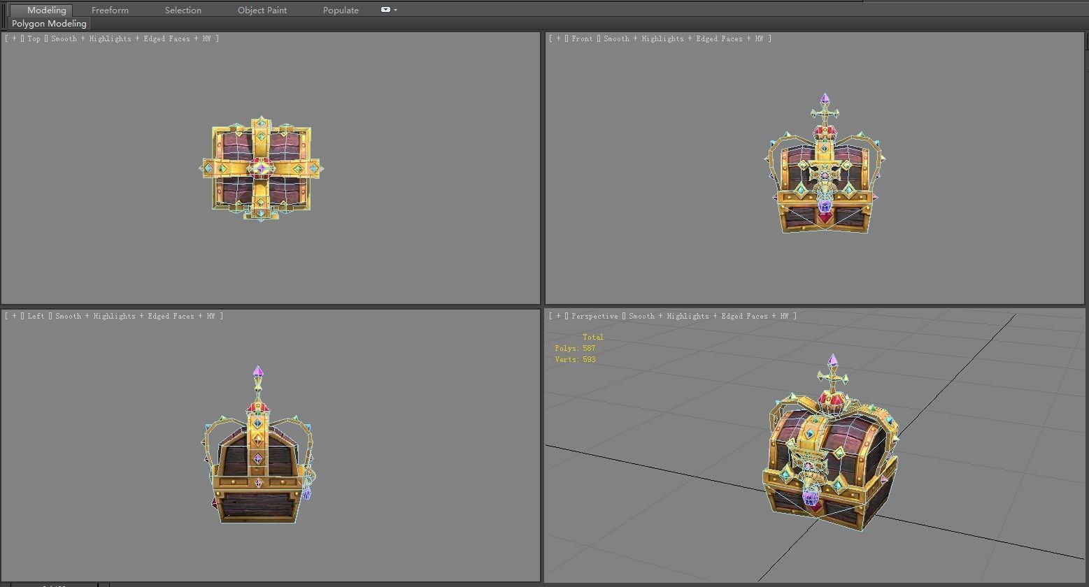 Cartoon crown treasure chest Low-poly 3D model_4