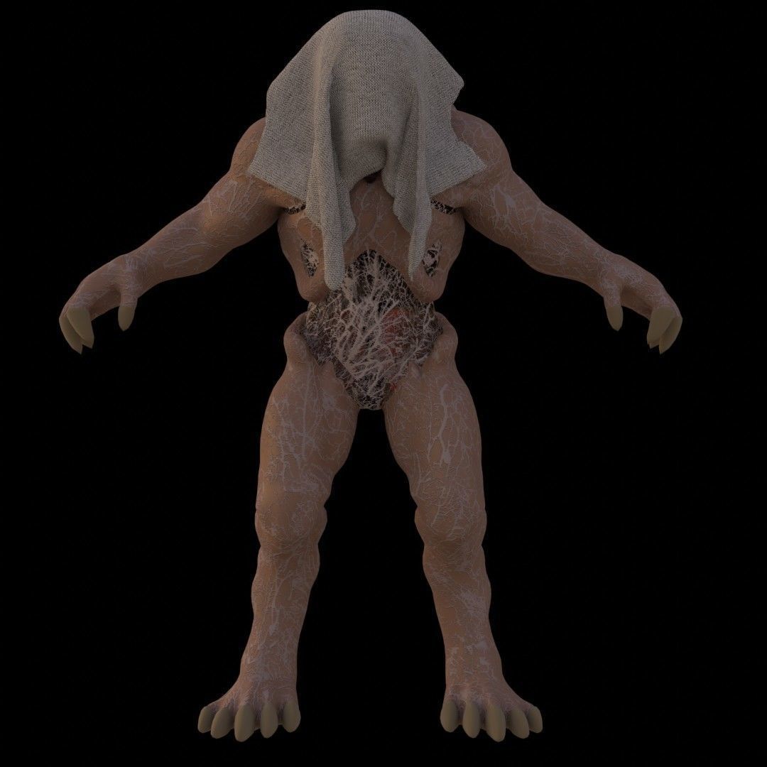 Beast humanoid creature with head covering 3D model_3