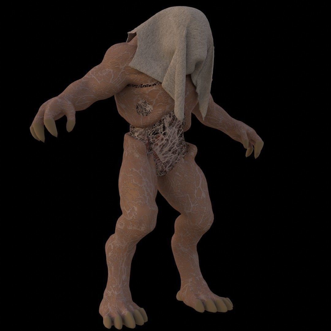 Beast humanoid creature with head covering 3D model_2