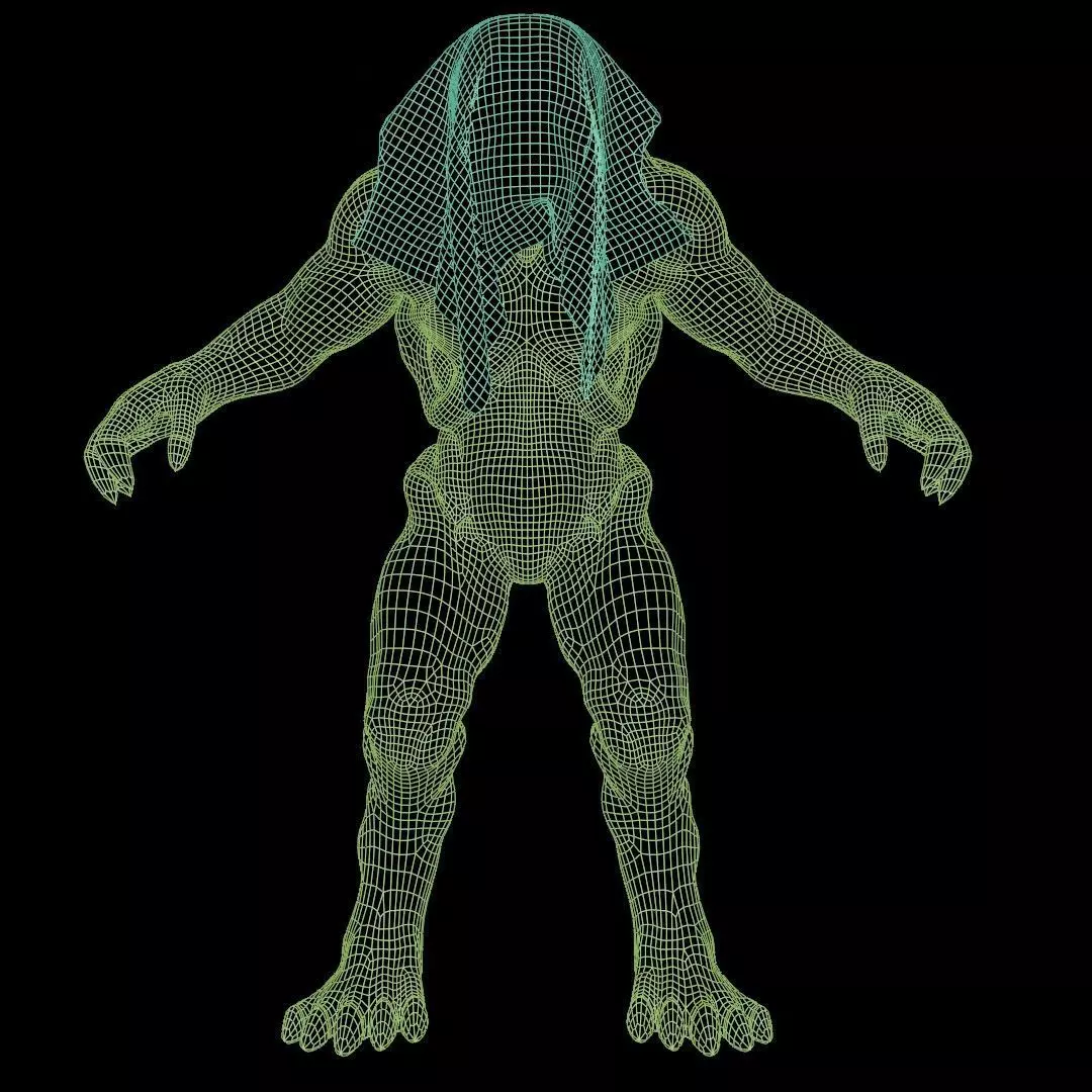 Beast humanoid creature with head covering 3D model_0