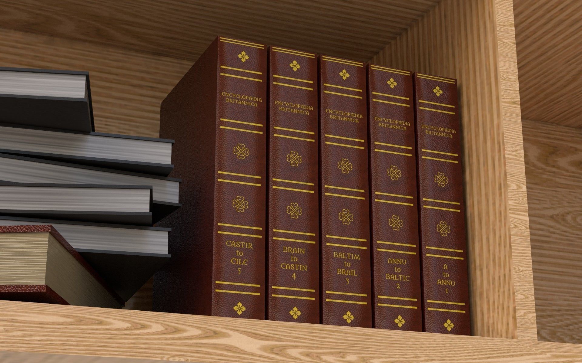 Shelf wooden bookcase with books 3D model_4