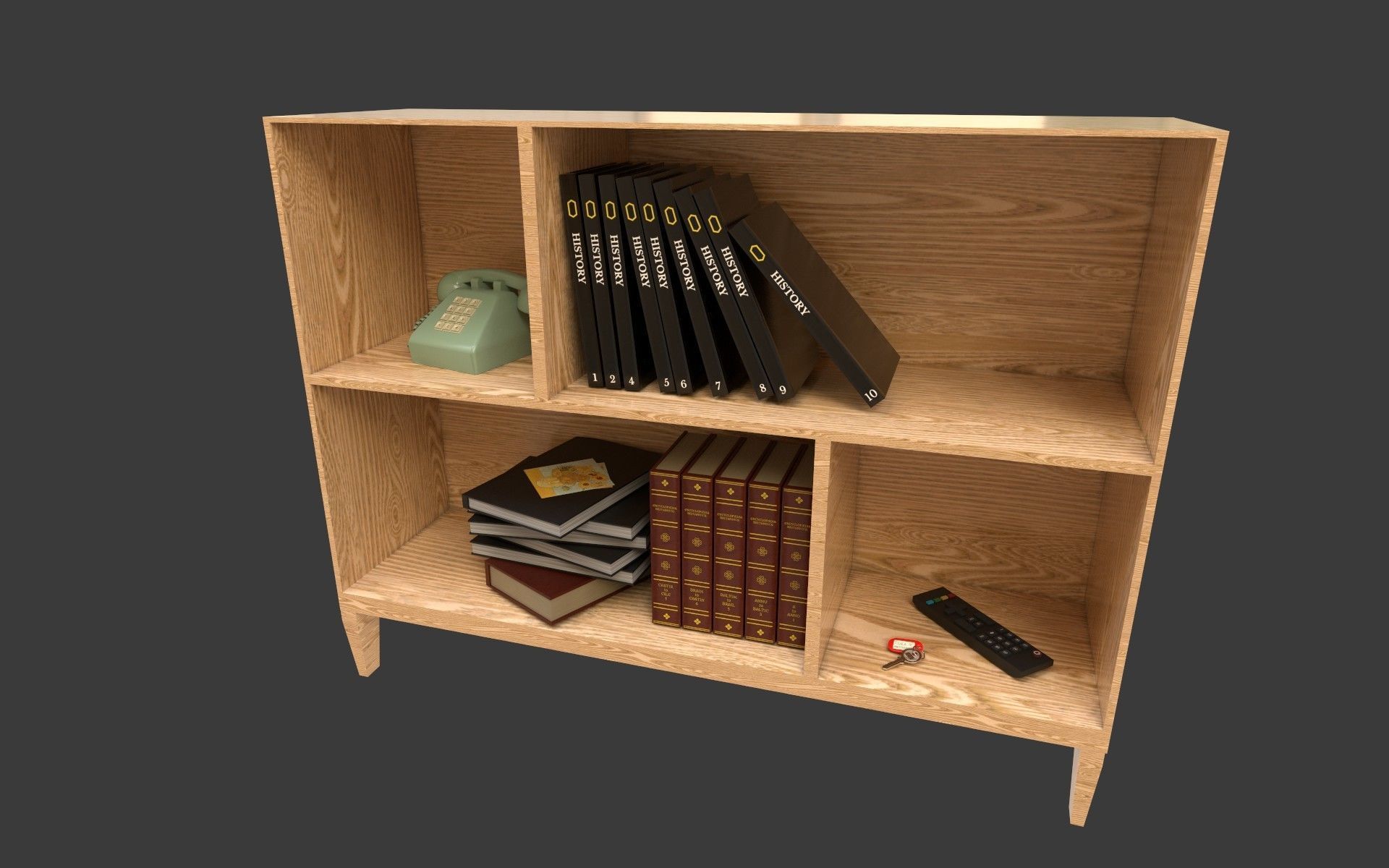 Shelf wooden bookcase with books 3D model_8