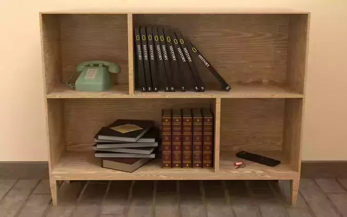 Shelf wooden bookcase with books