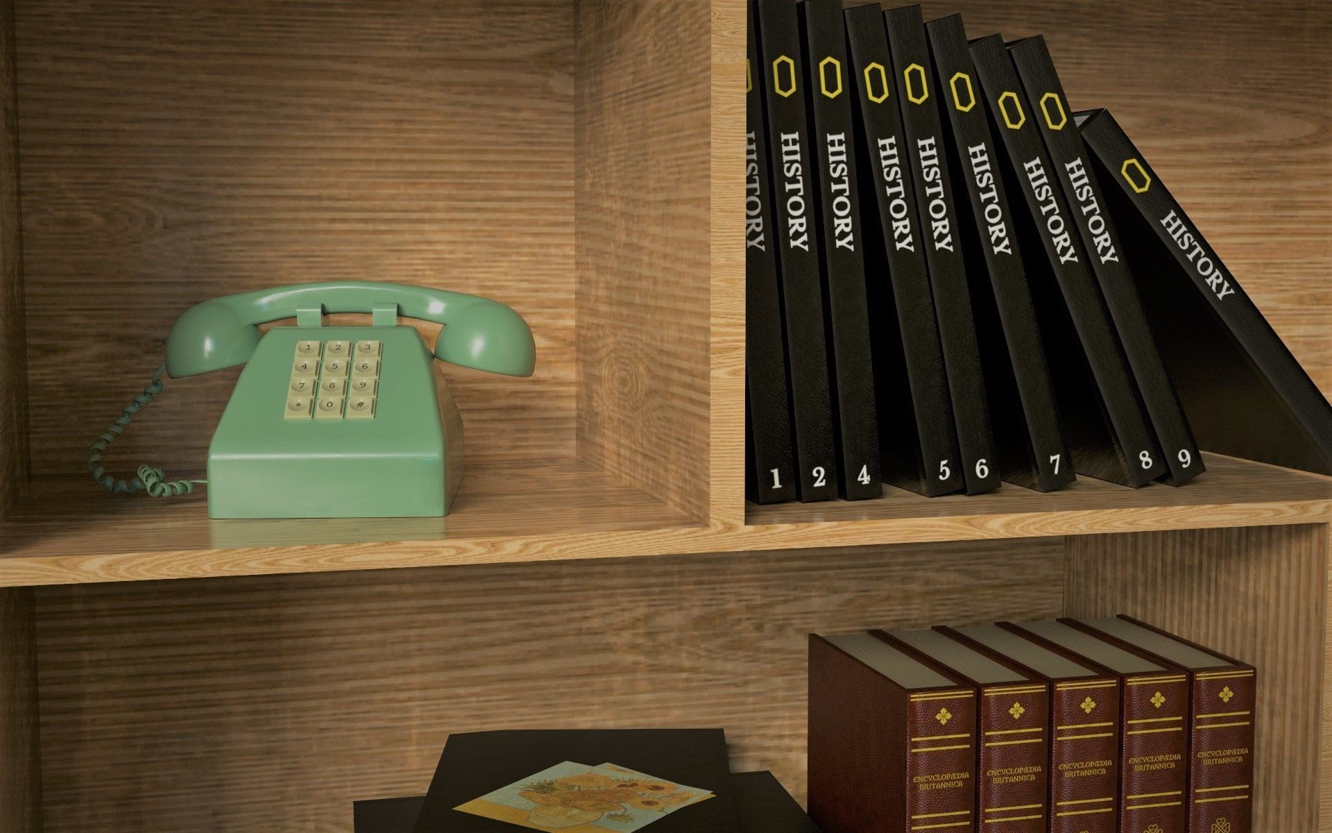 Shelf wooden bookcase with books 3D model_3