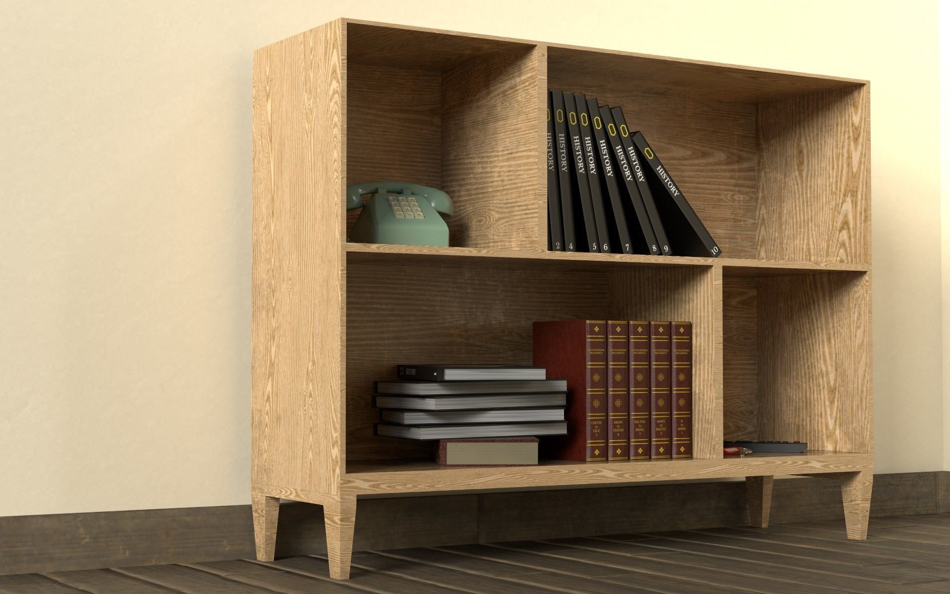 Shelf wooden bookcase with books 3D model_6