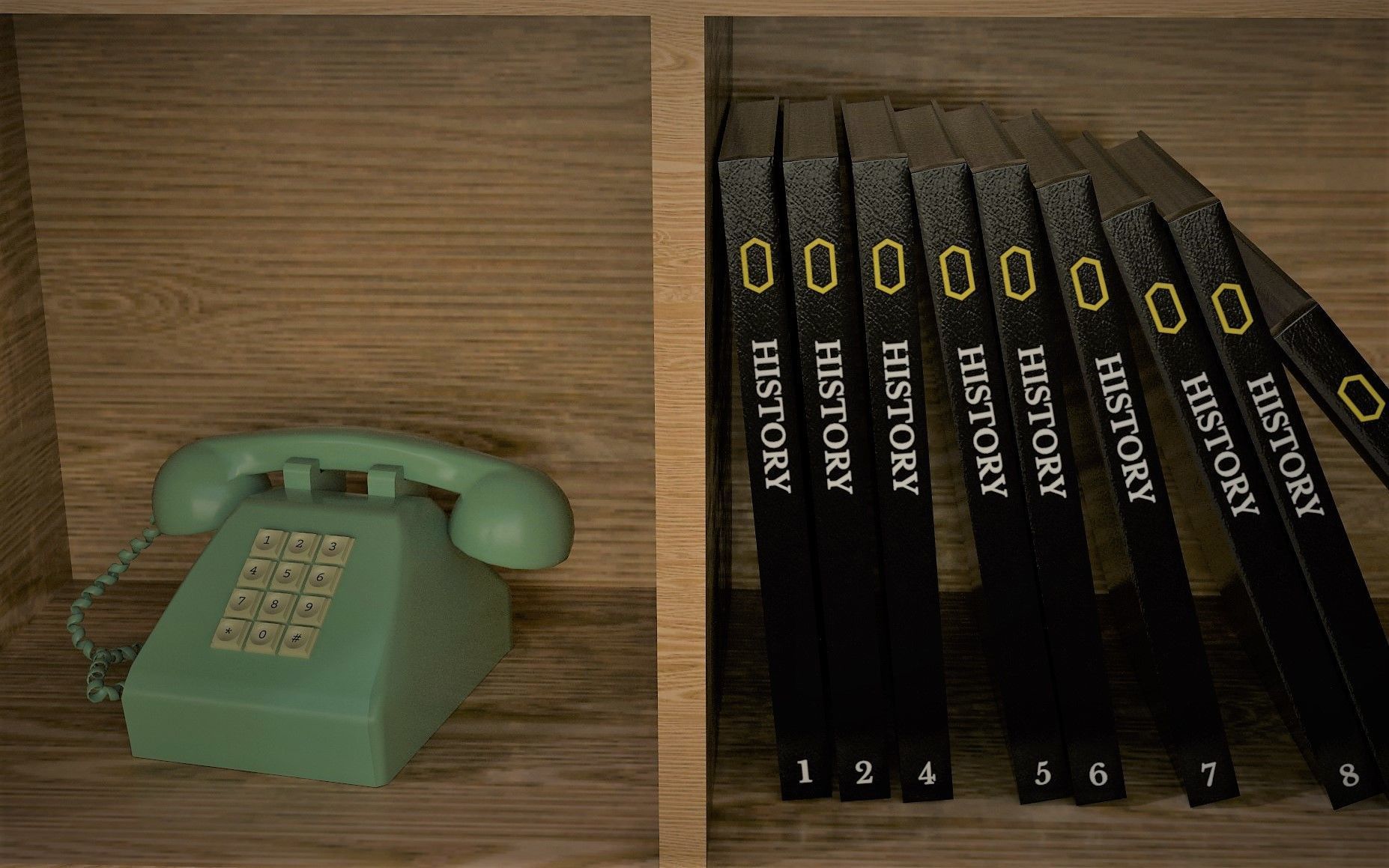 Shelf wooden bookcase with books 3D model_2