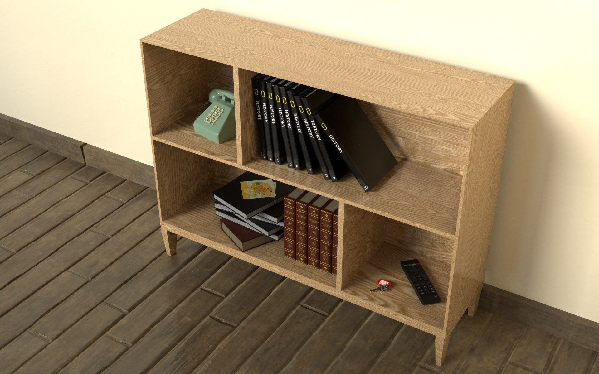 Shelf wooden bookcase with books 3D model_11