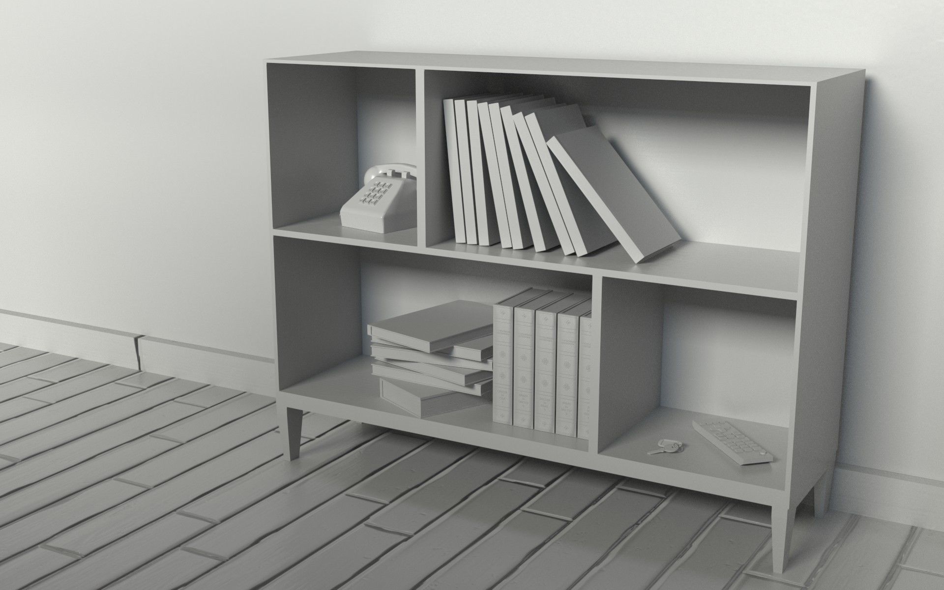 Shelf wooden bookcase with books 3D model_9