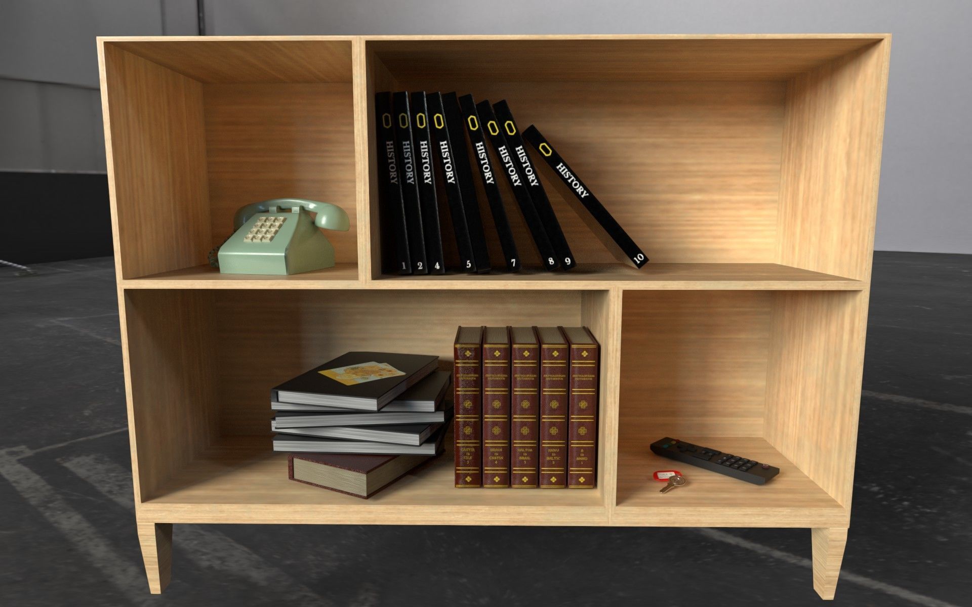 Shelf wooden bookcase with books 3D model_7