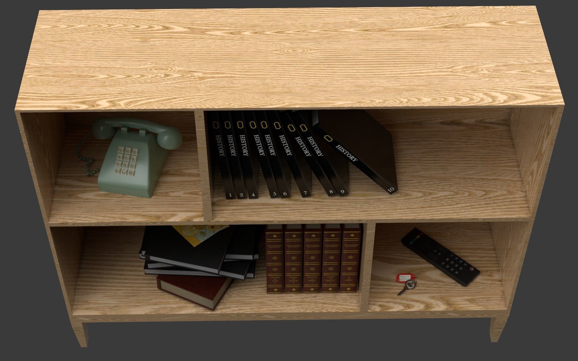 Shelf wooden bookcase with books 3D model_10