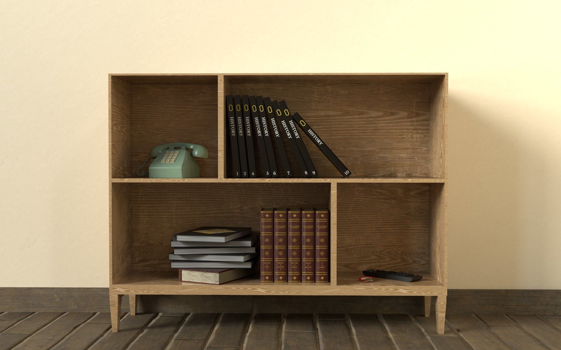 Shelf wooden bookcase with books 3D model_1