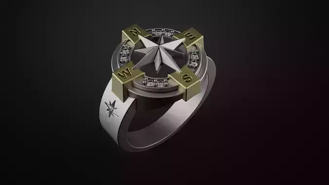 Wind rose ring with diamonds