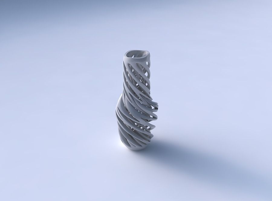 Vase slim wider middle with intertwining lines very twisted wavy 3D print model_3
