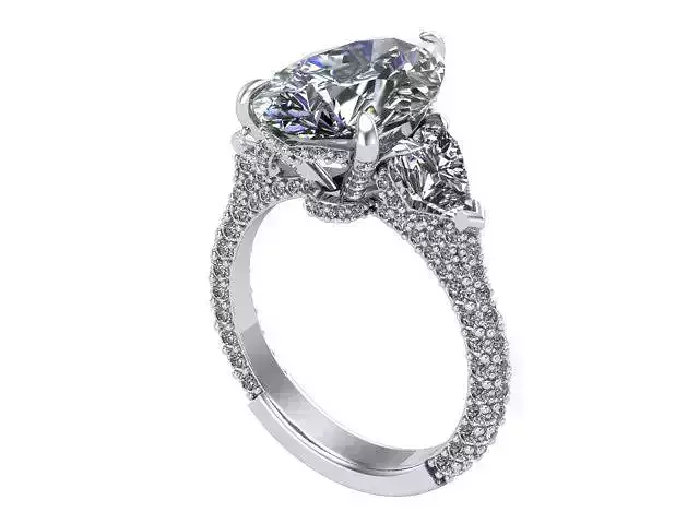 Three Stone Engagement Ring with Pavent on Shank