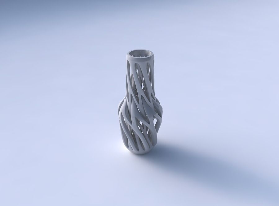 Vase slim wider middle with intertwining lines twisted 3D print model_3