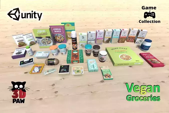 Vegan groceries pack Low-poly 3D model