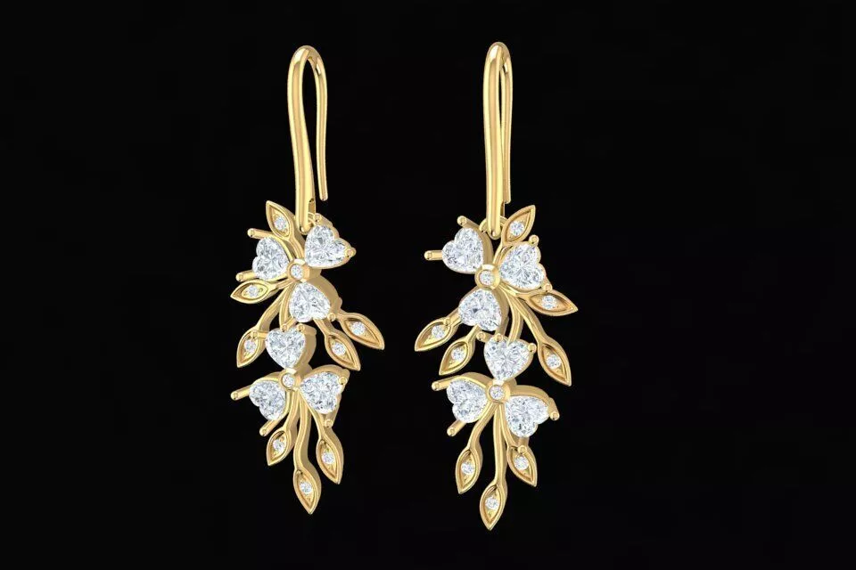 Elegant Leaf Drop Earrings with Diamond Accents Jewelry 1990 3D print model
