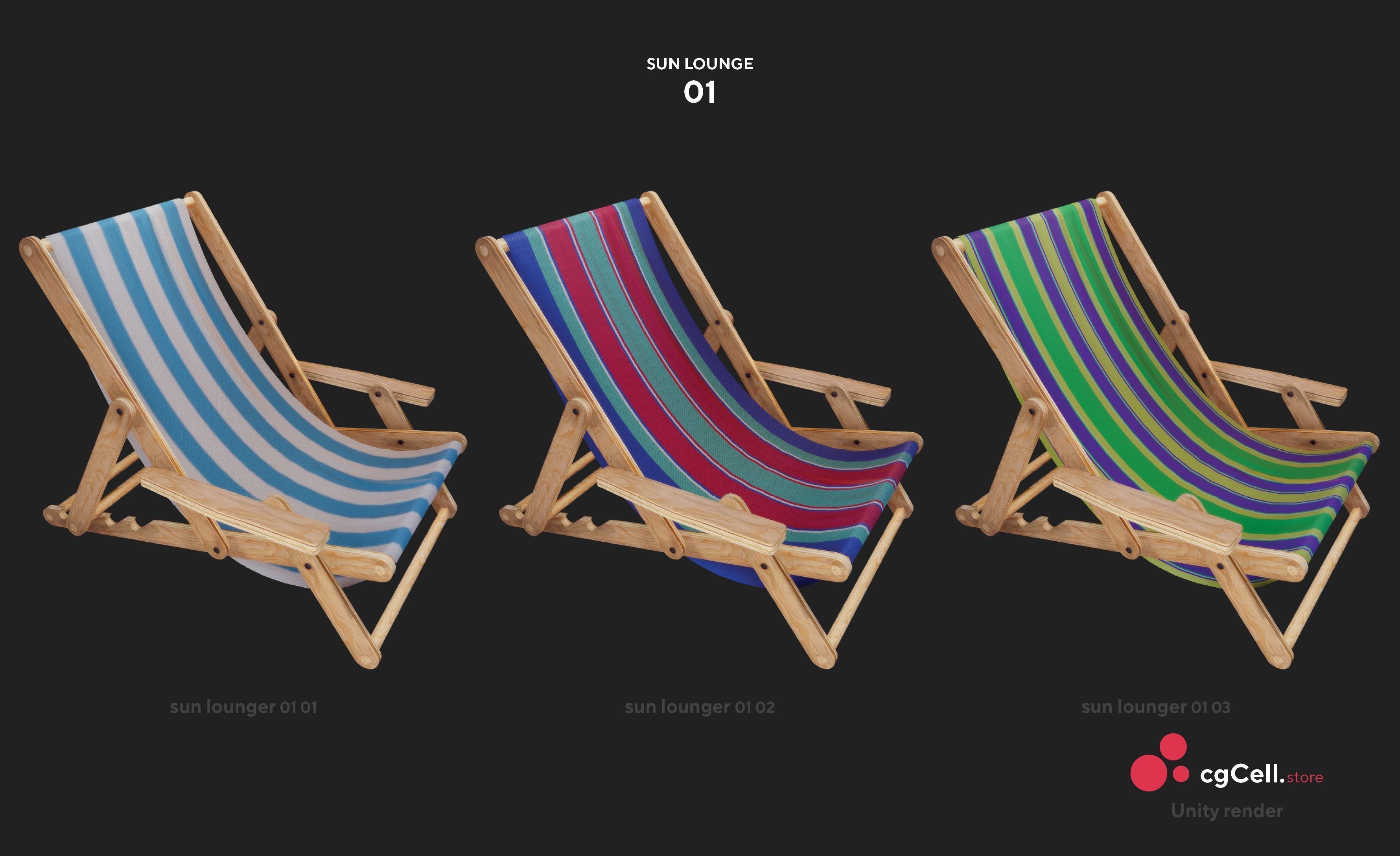Sun lounger Low-poly 3D model_3