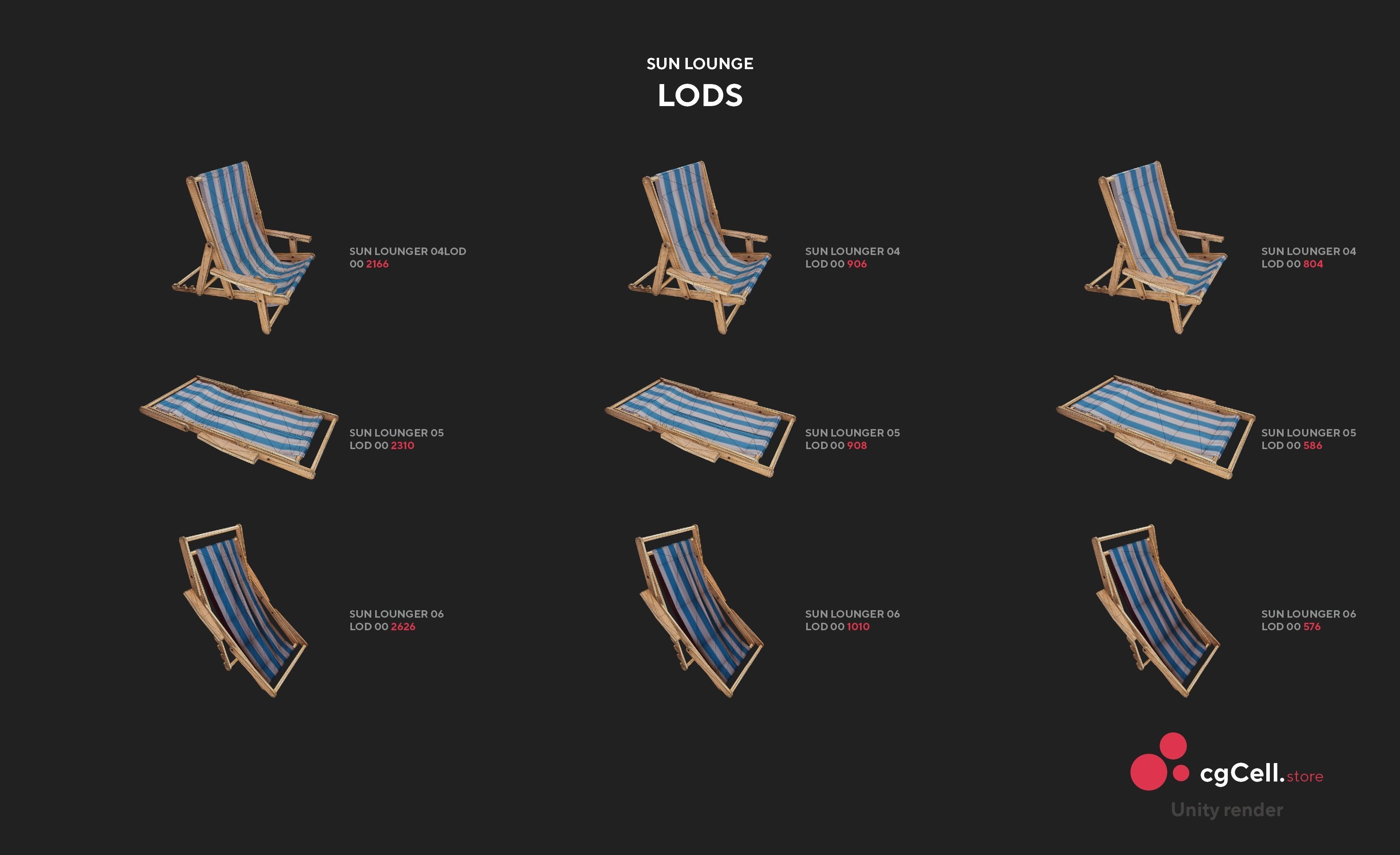 Sun lounger Low-poly 3D model_16