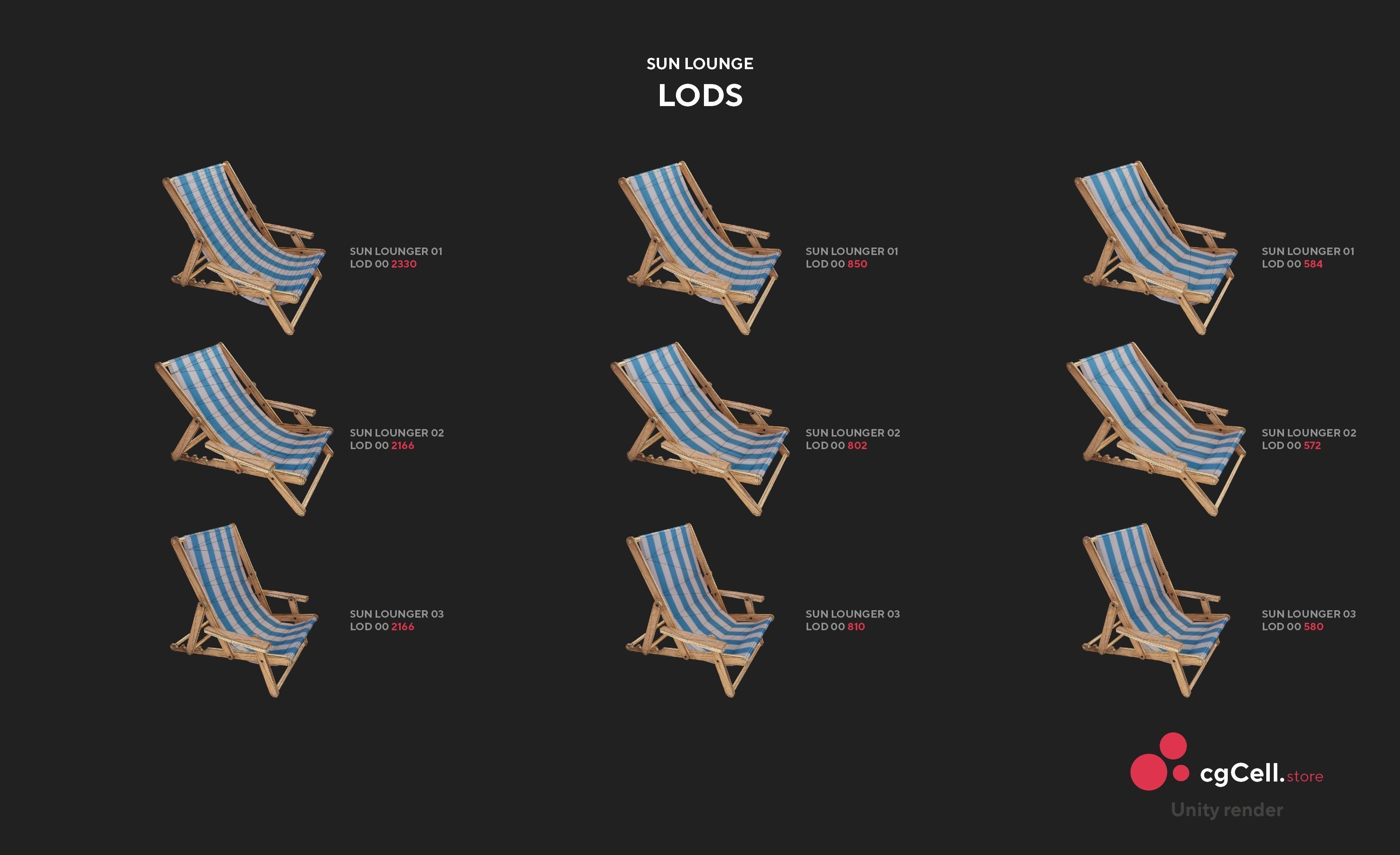 Sun lounger Low-poly 3D model_15