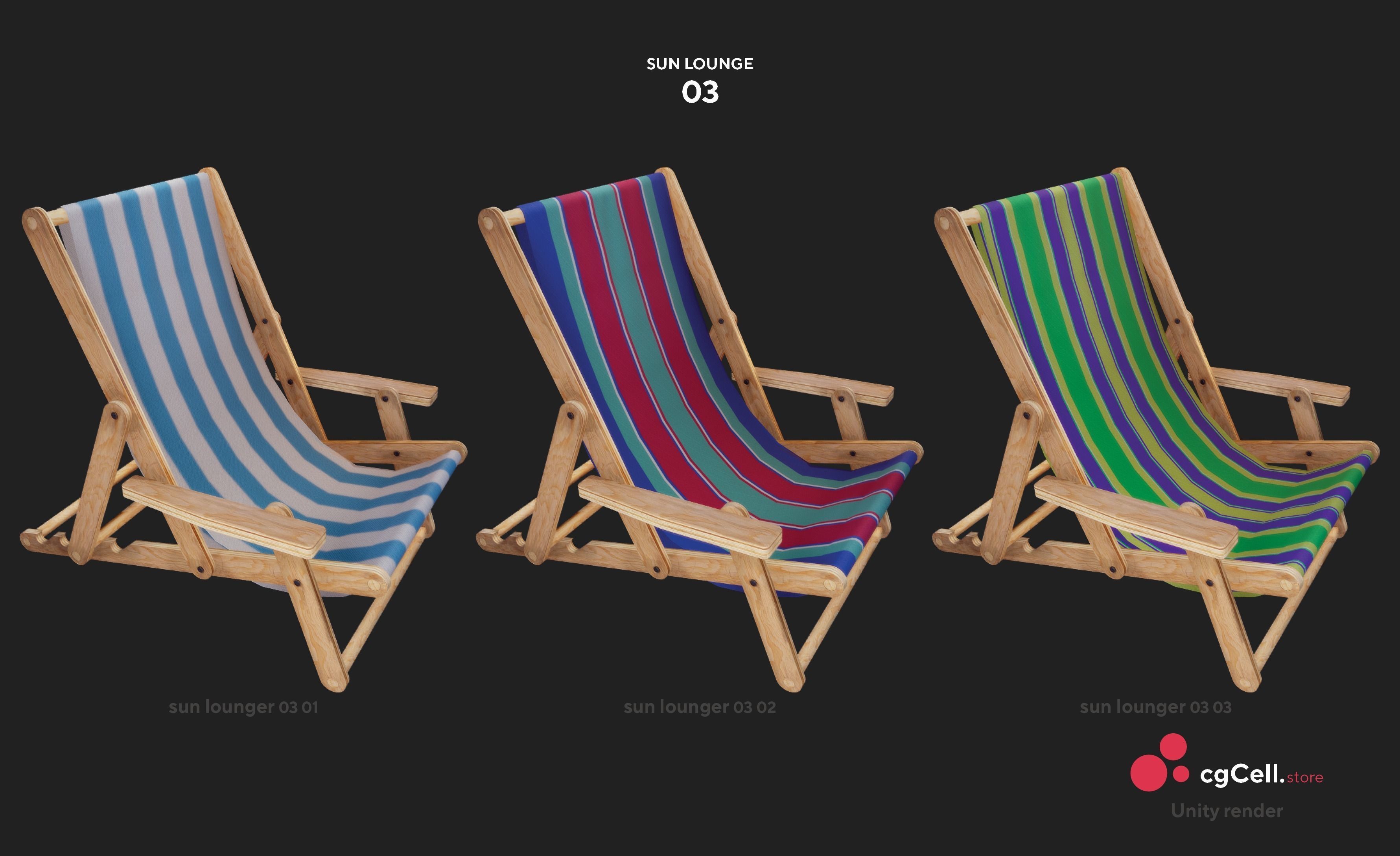 Sun lounger Low-poly 3D model_5