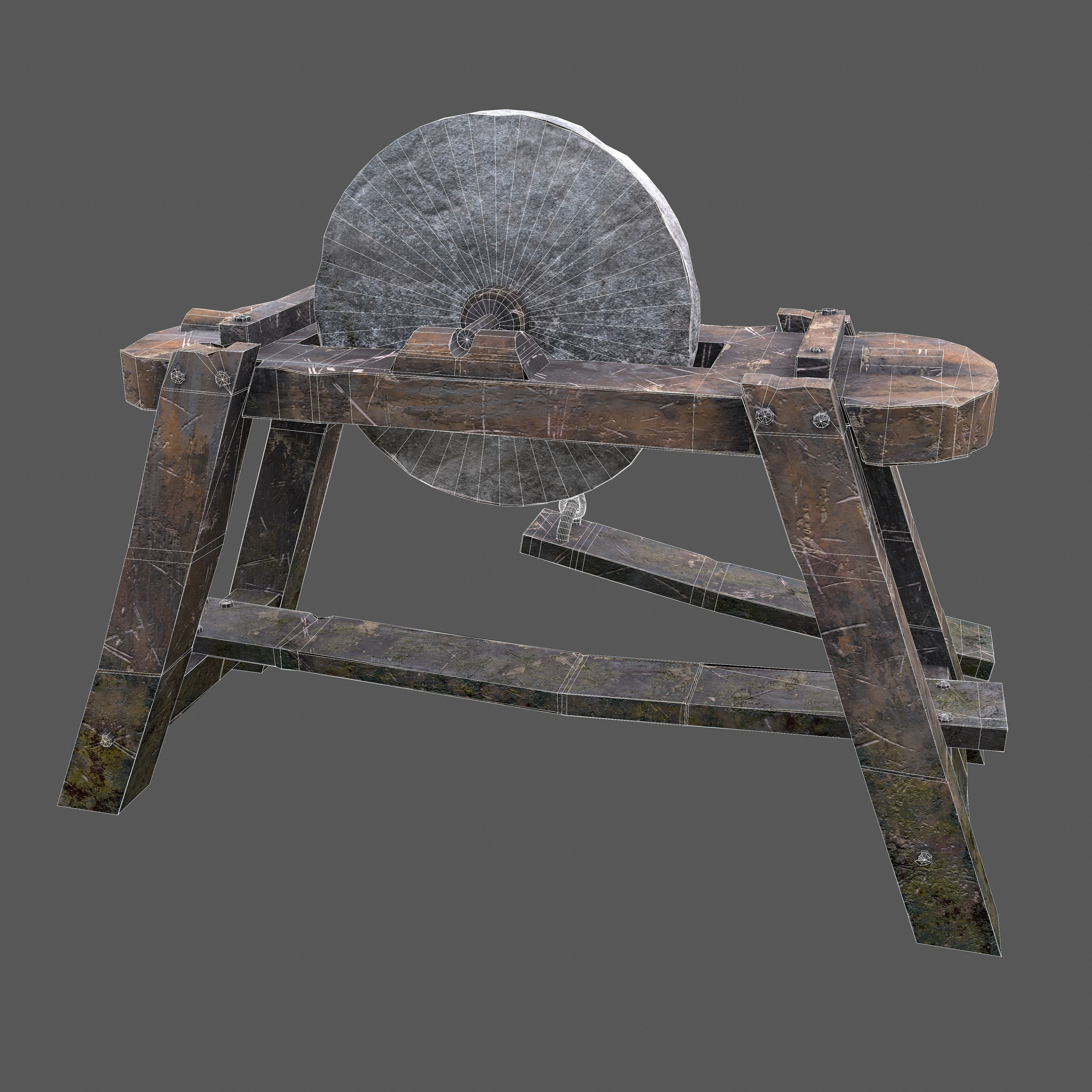 Medieval Grindstone Low-poly 3D model_26