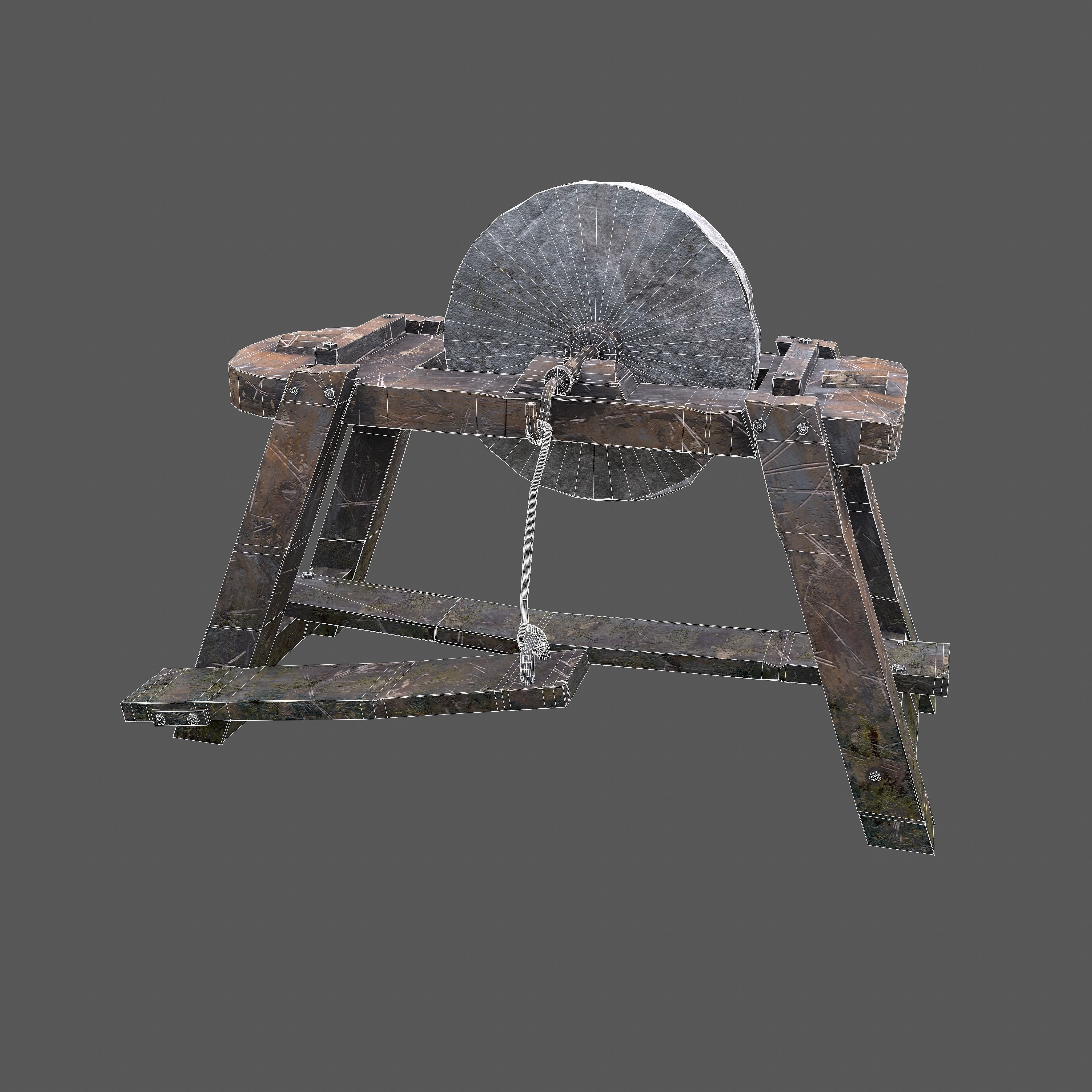 Medieval Grindstone Low-poly 3D model_21