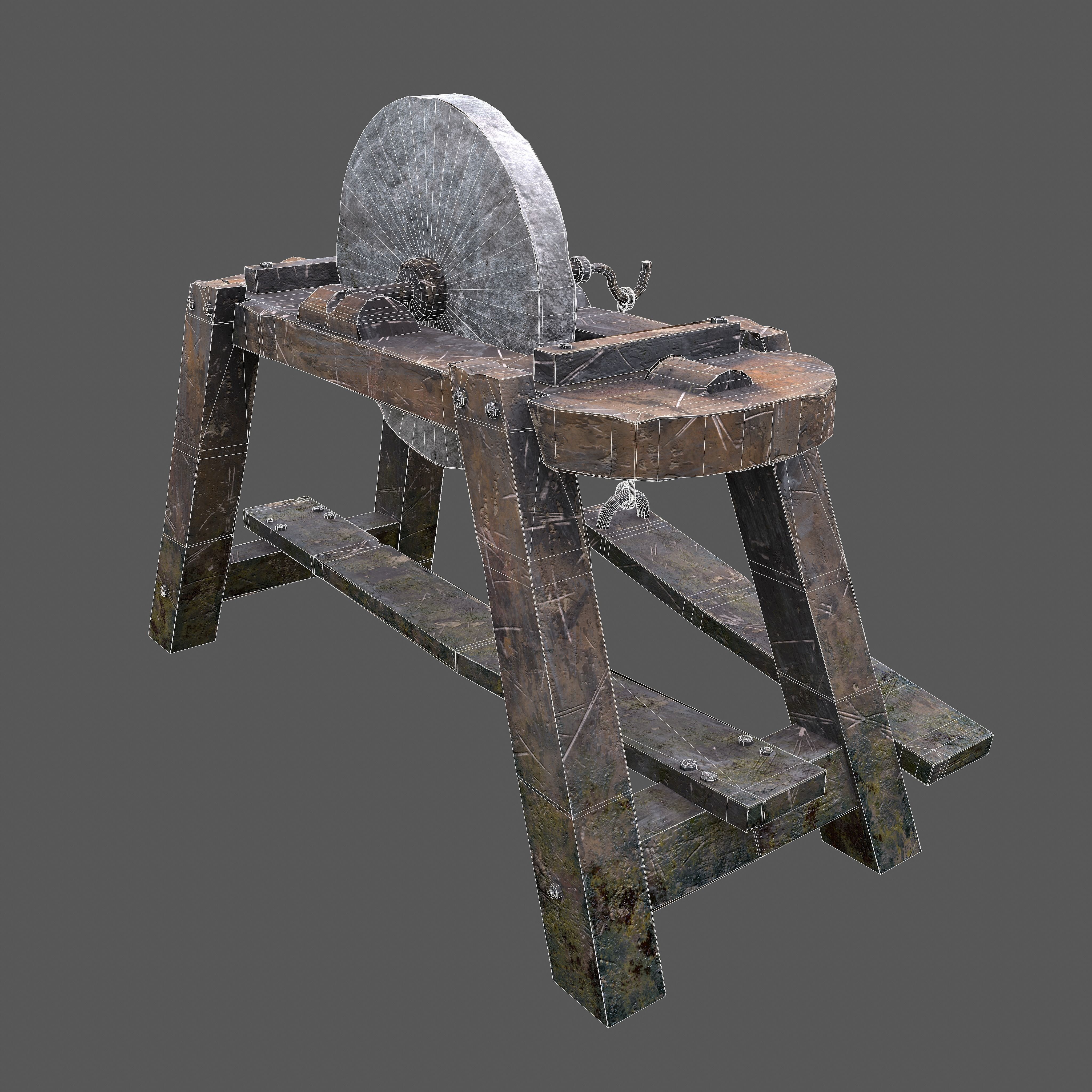 Medieval Grindstone Low-poly 3D model_25