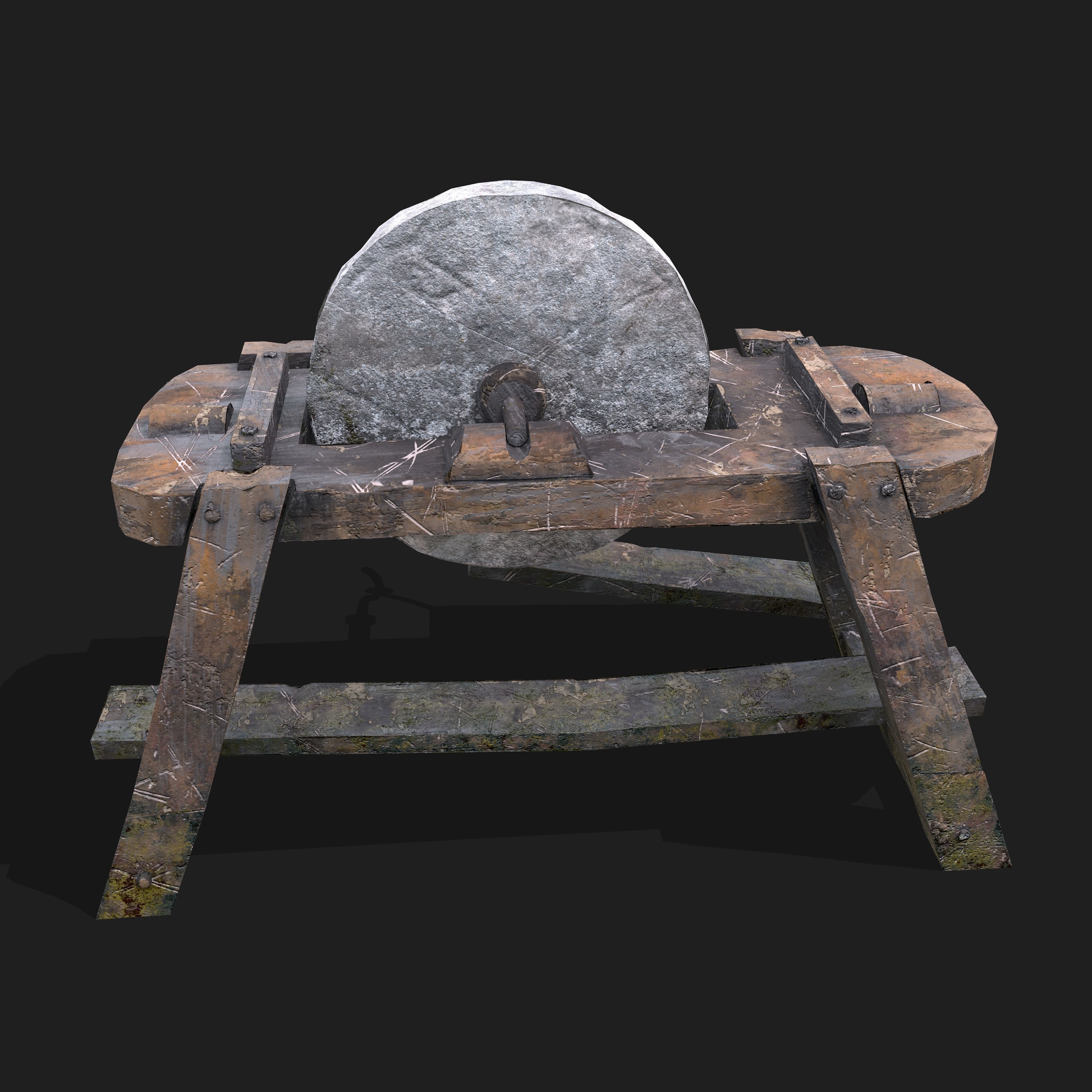 Medieval Grindstone Low-poly 3D model_13