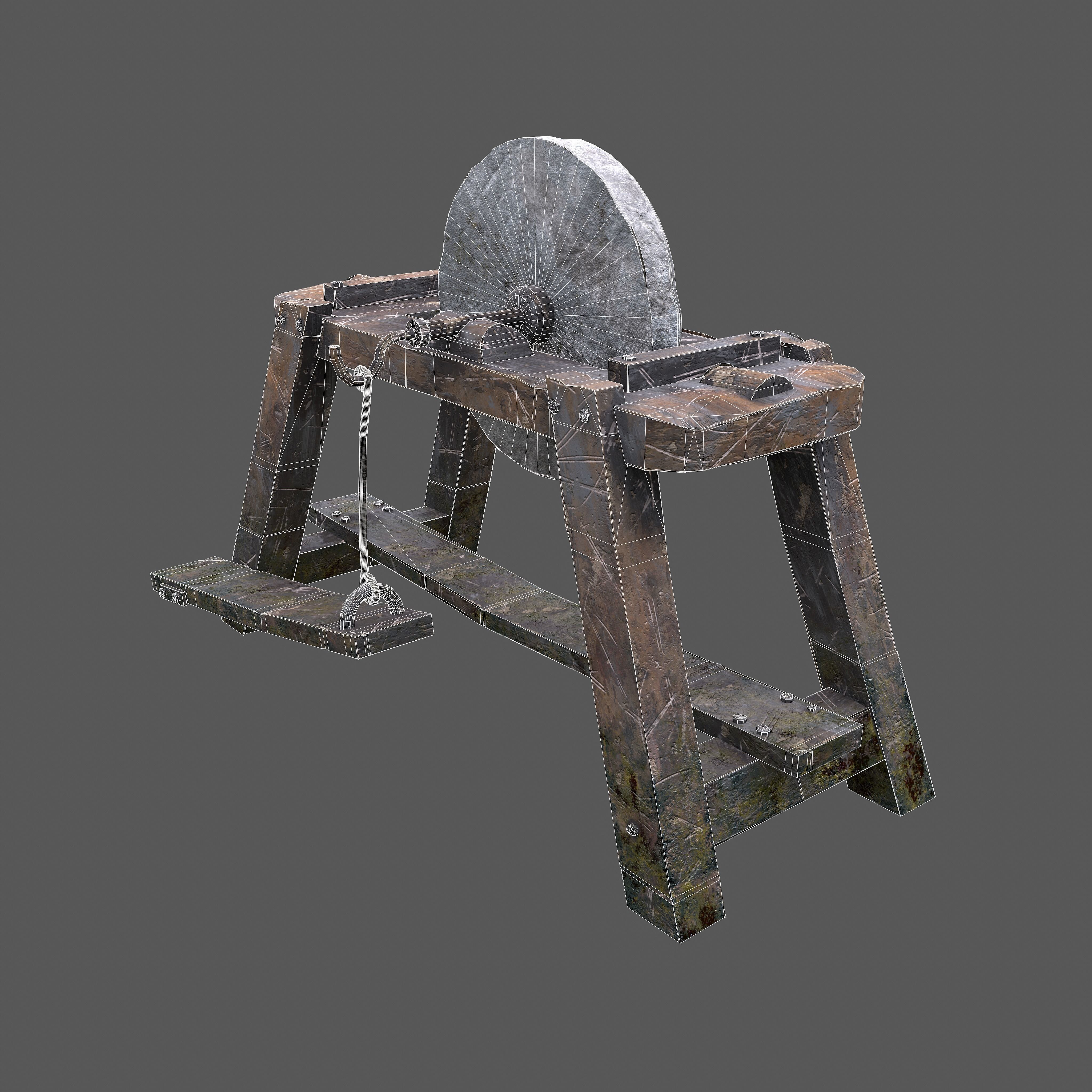 Medieval Grindstone Low-poly 3D model_20