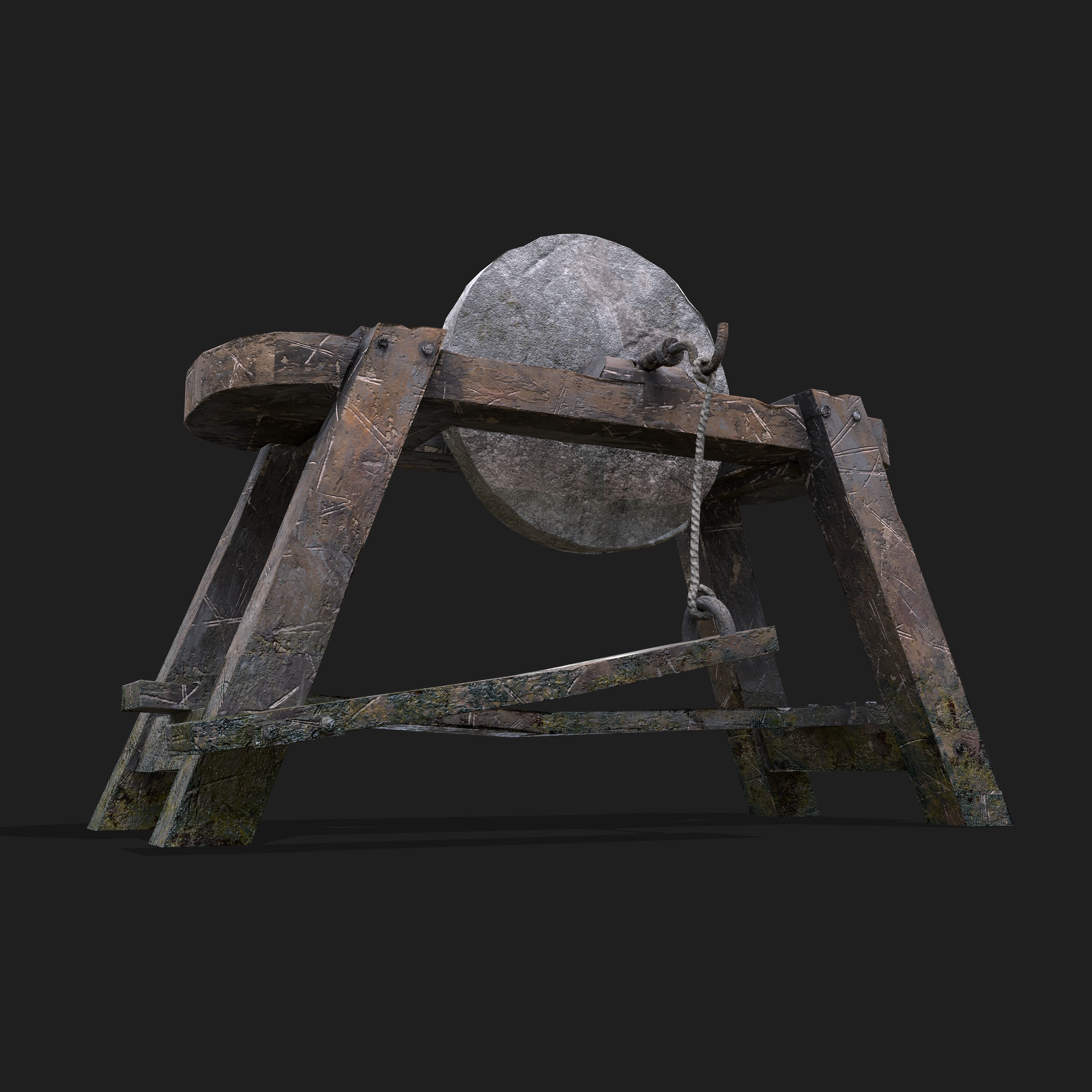 Medieval Grindstone Low-poly 3D model_9