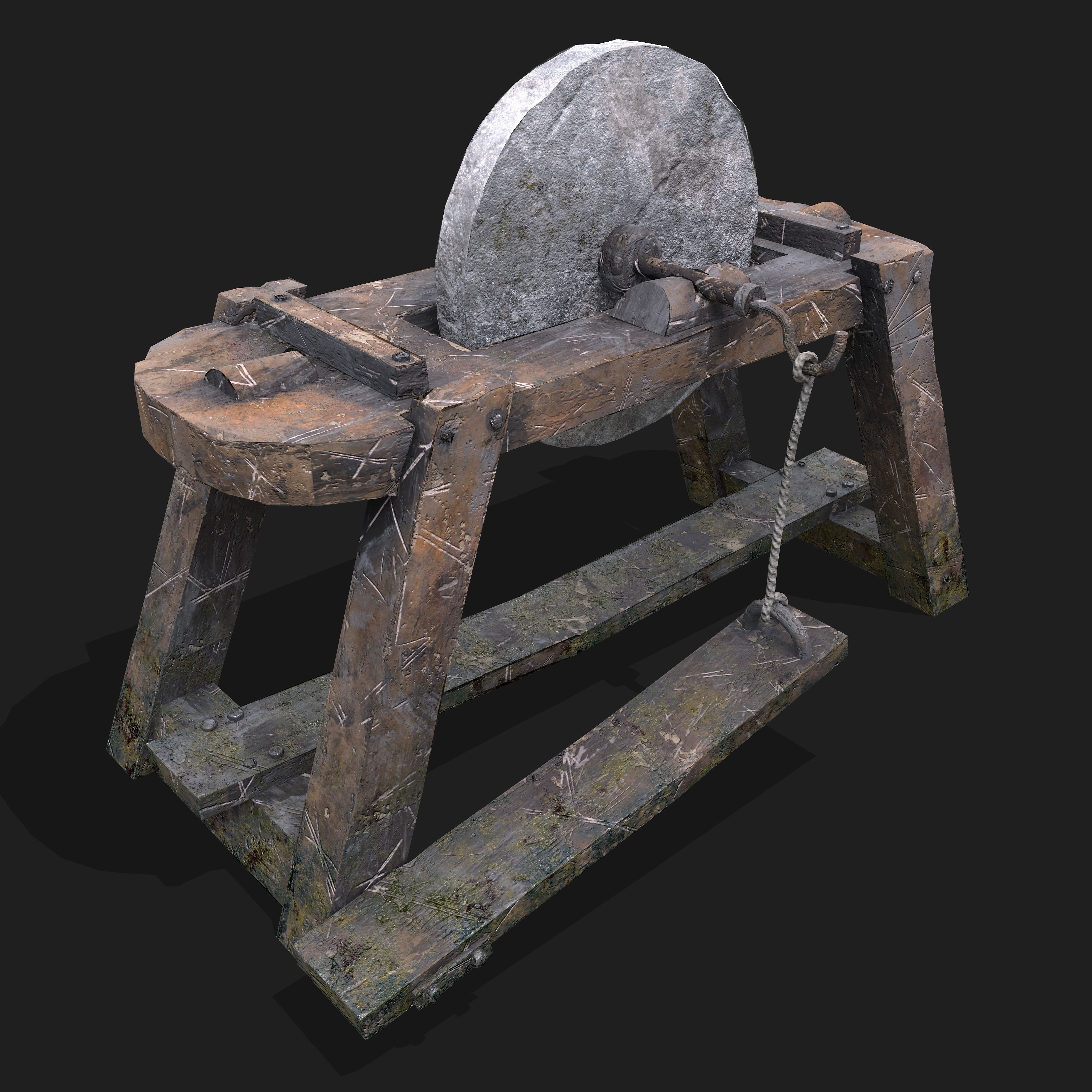 Medieval Grindstone Low-poly 3D model_3