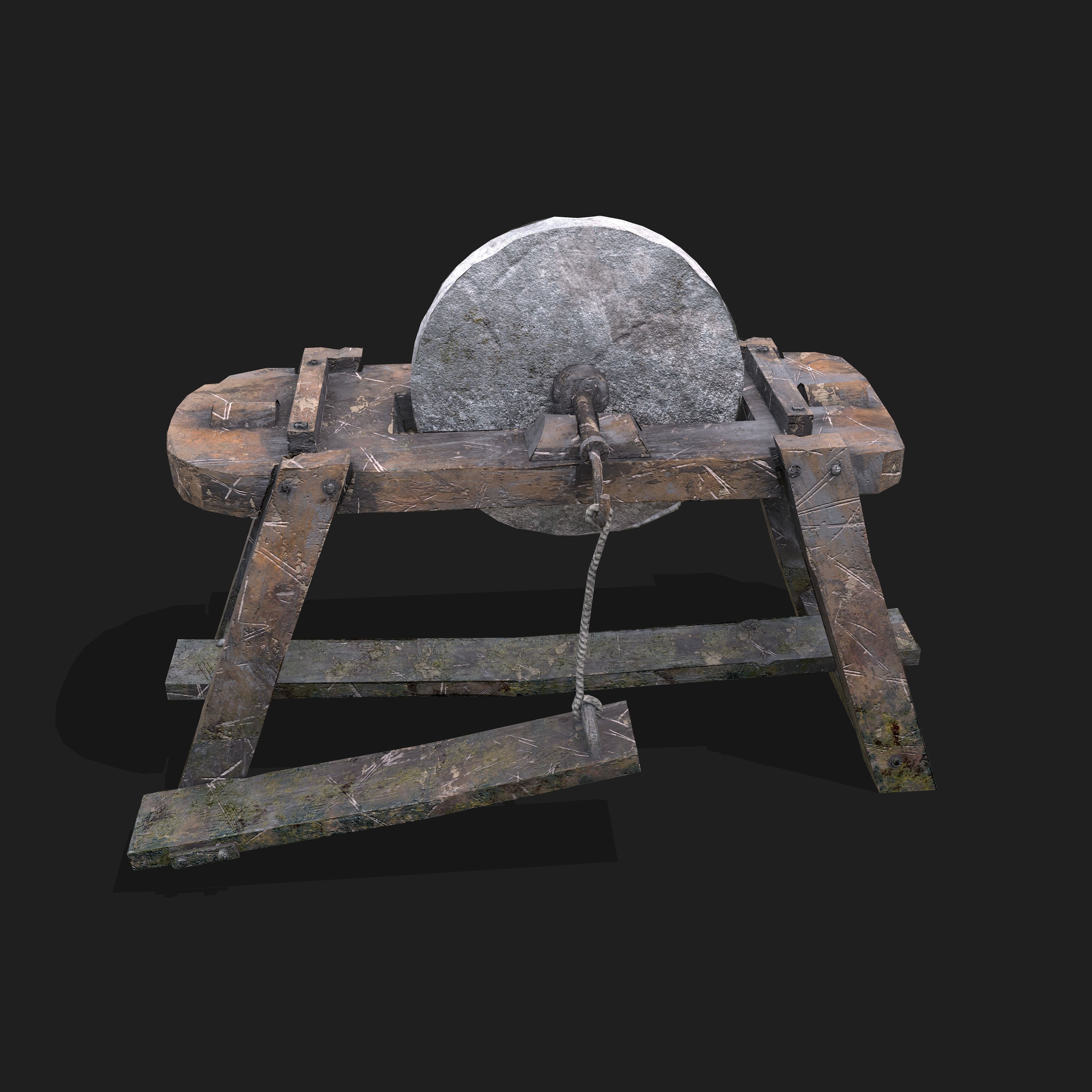 Medieval Grindstone Low-poly 3D model_2