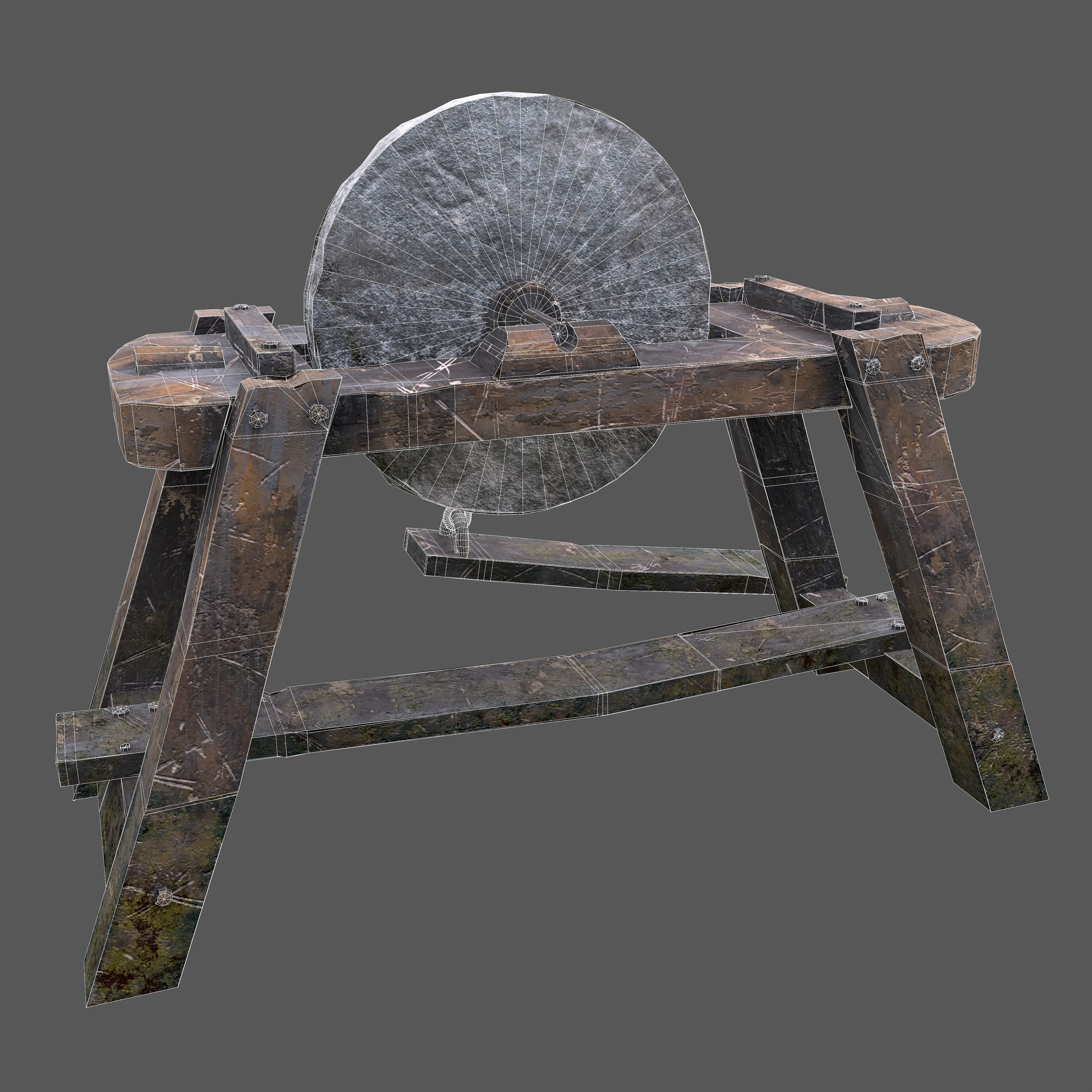 Medieval Grindstone Low-poly 3D model_27